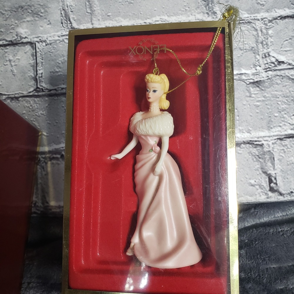 Lenox 2003 Barbie Porcelain Ornament Pink Gown Faux Fur Stole Collectible Boxed